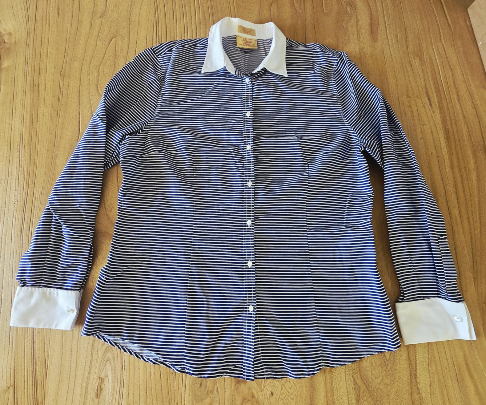R.M. Williams Shirt Women's 14 Blue Striped Long Sleeve Button Up White Collar