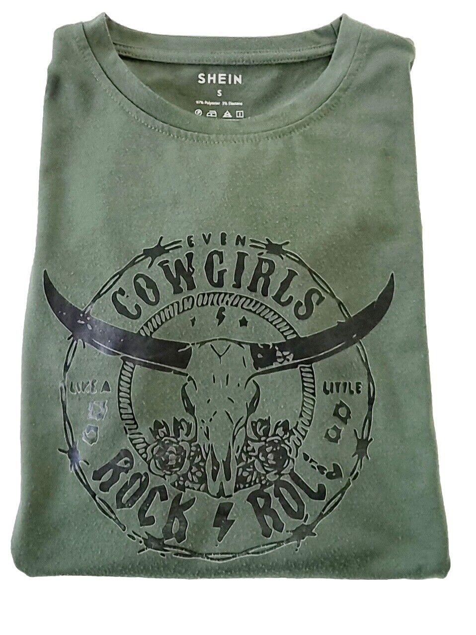 Shein Cowgirls Like a Little Rock & Roll Shirt Ladies Size Small