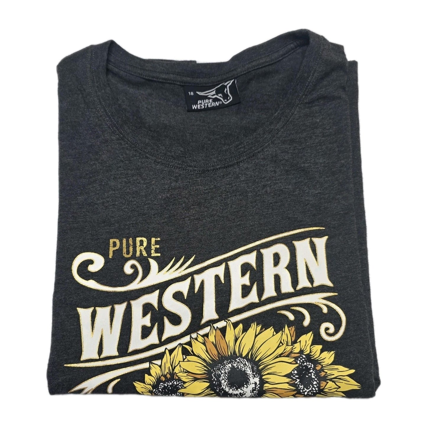 Pure Western T-Shirt Women's 18 Grey Sunflower Logo Cotton Polyester Crew Neck