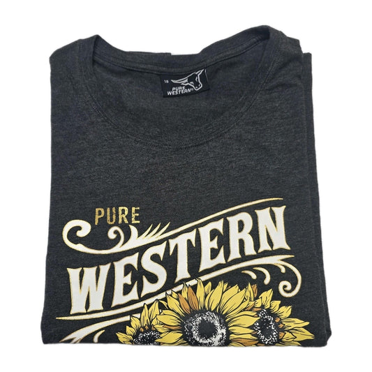 Pure Western T-Shirt Women's 18 Grey Sunflower Logo Cotton Polyester Crew Neck