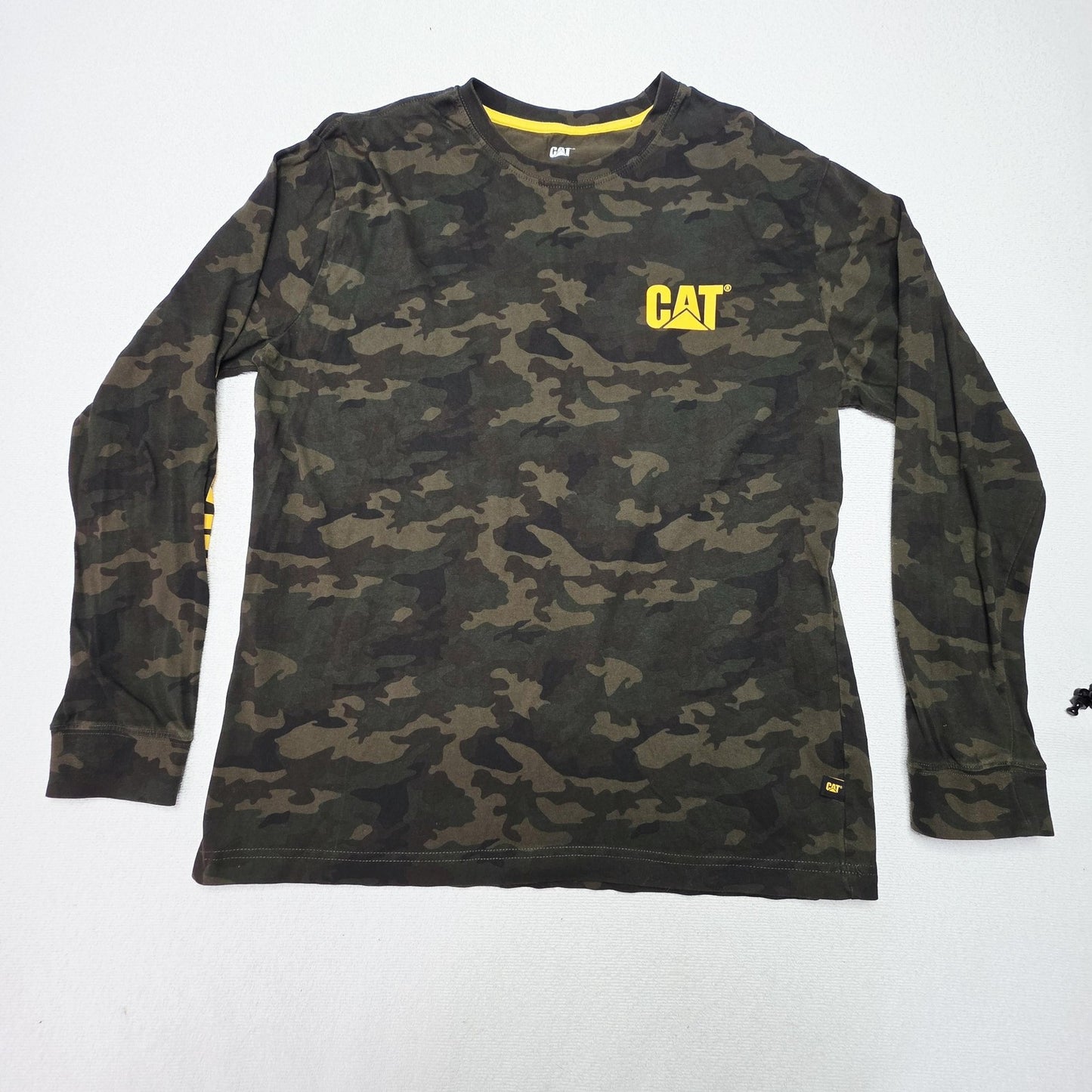 CAT Jumper Mens XL Green Camo Long Sleeve Crew Neck Caterpillar Logo Workwear