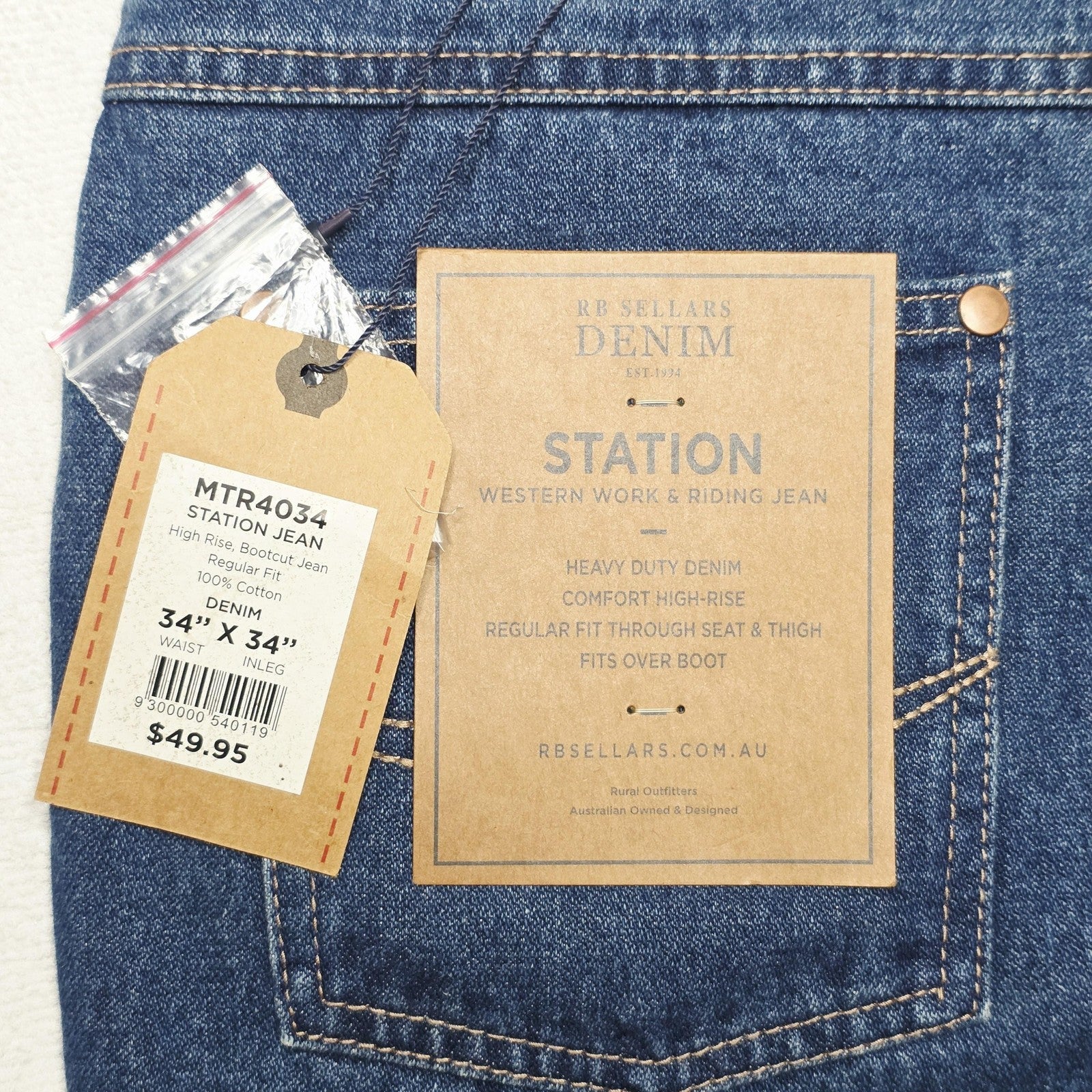 RB Sellars Station Jeans Mens 34x34 Blue Bootcut Western Cowboy Denim NWT