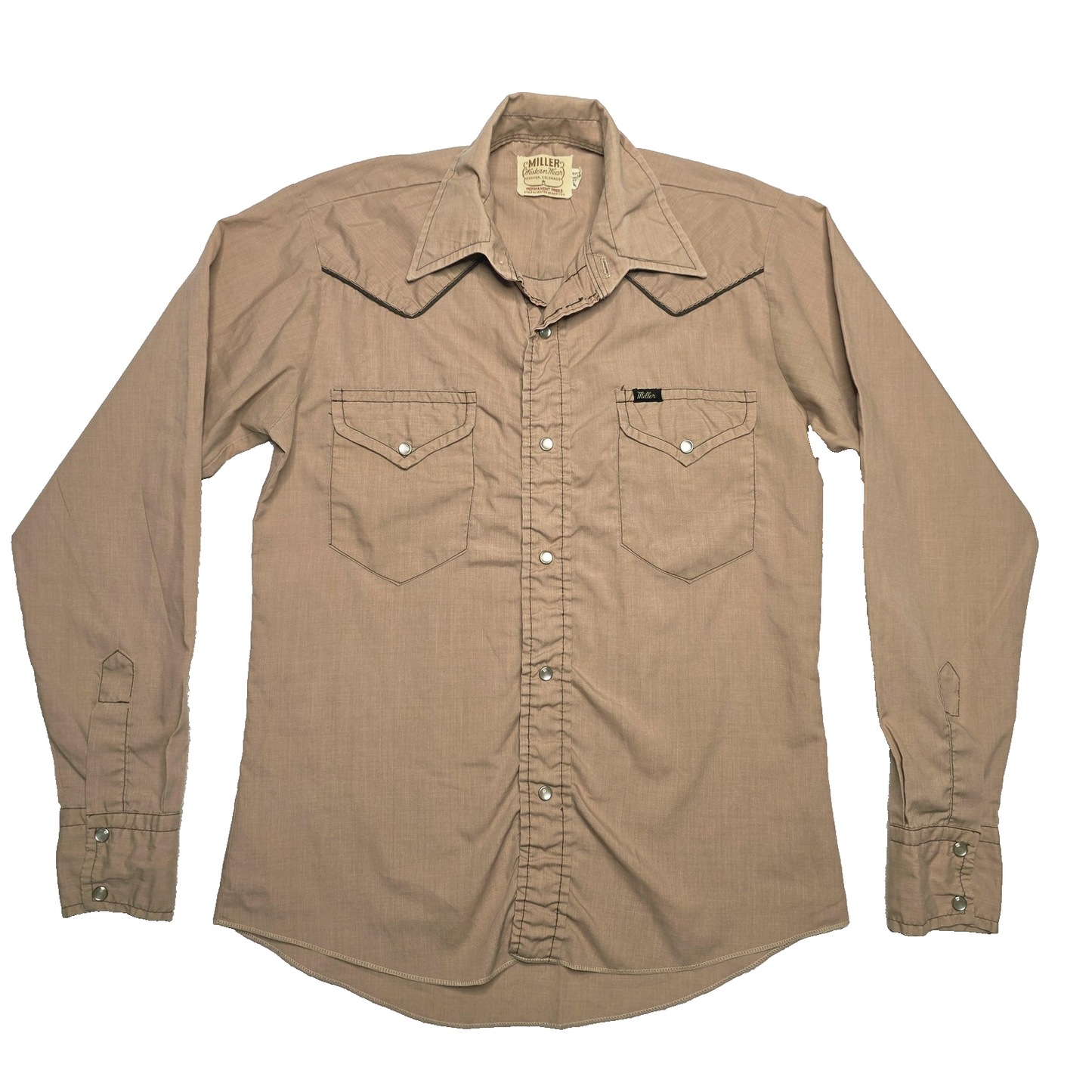 Miller Western Wear Shirt Boys 16 Beige Vintage Snap Cowboy Long Sleeve Riding