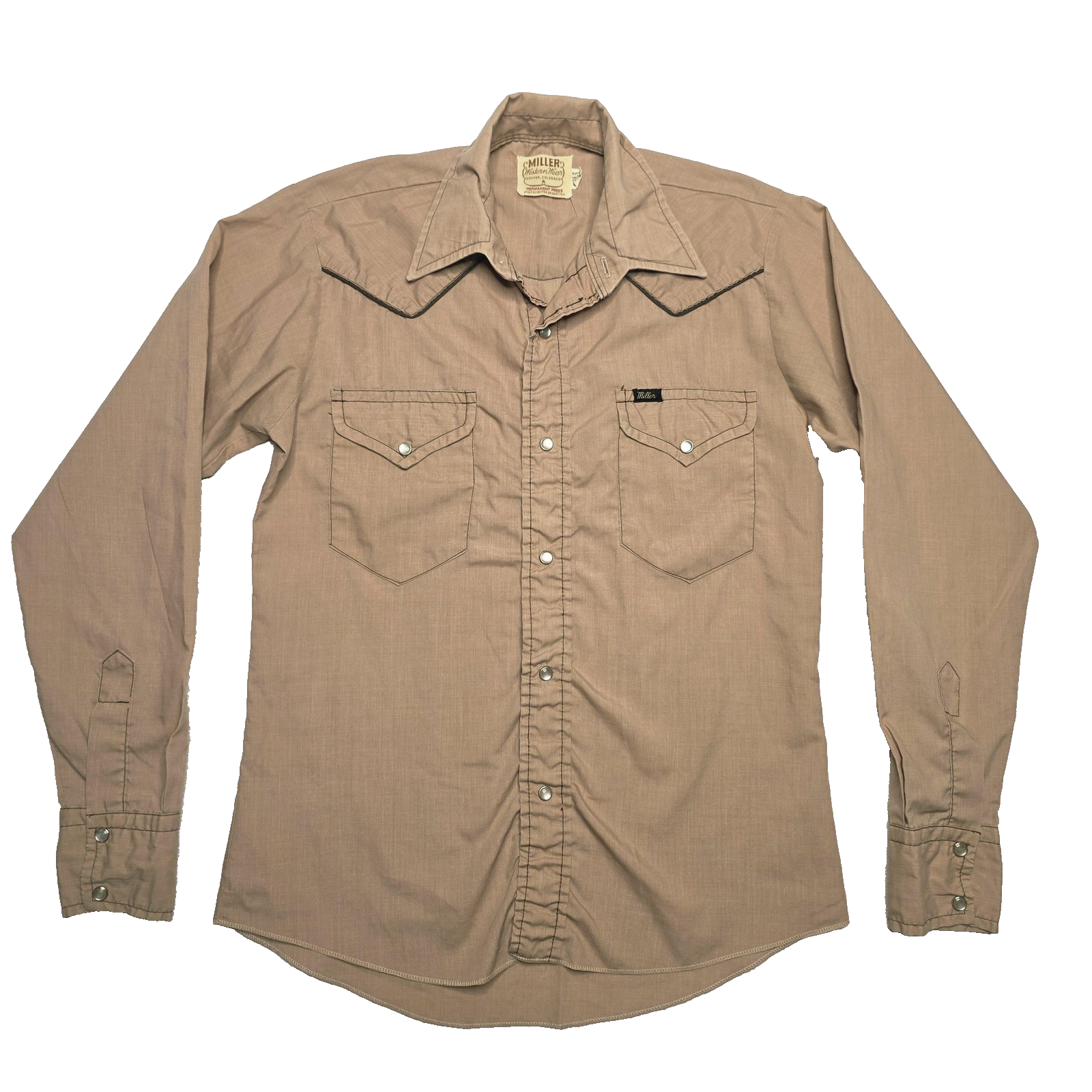 Miller Western Wear Shirt Boys 16 Beige Vintage Snap Cowboy Long Sleeve Riding