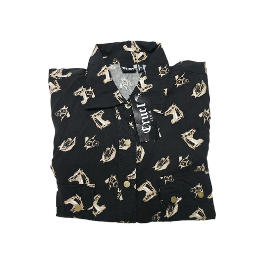 Cruel Denim Shirt Women's S Black Long Sleeve Snap Button Horse Print Western