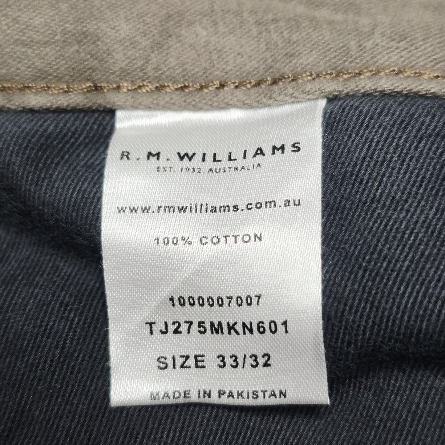 R.M. Williams Jeans Men's 33x29 Brown Straight Regular Cotton Denim Logo Zip Fly