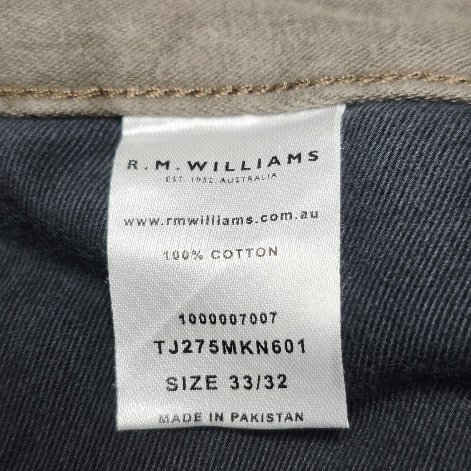 R.M. Williams Jeans Men's 33x29 Brown Straight Regular Cotton Denim Logo Zip Fly