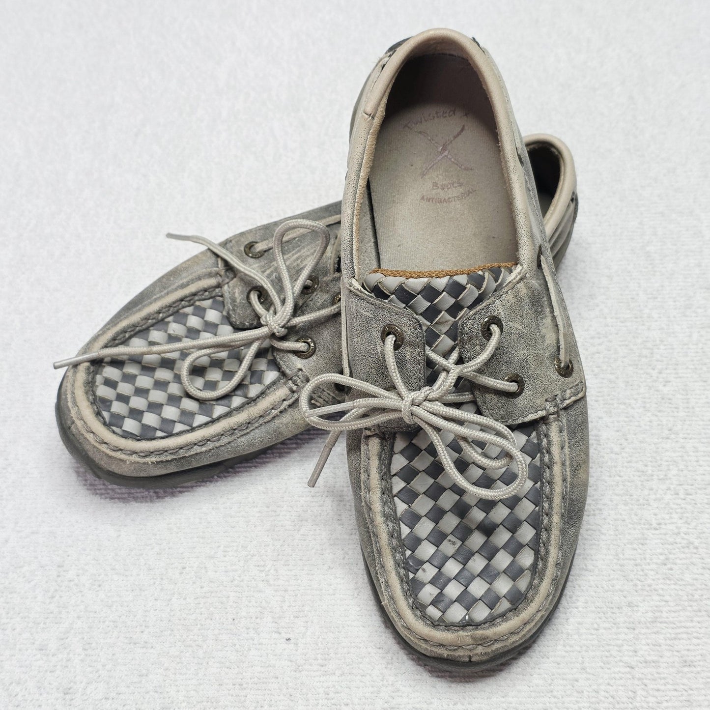 Twisted X Shoes Women's AU 7 Grey Boat Woven Check Lace Up Casual TCWDM0004