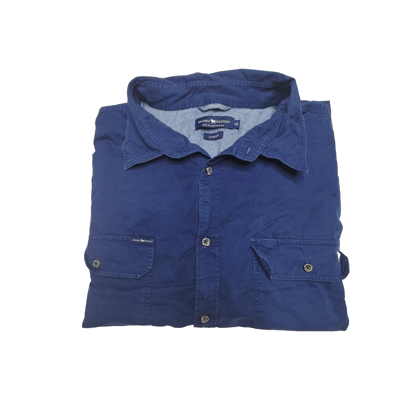 Ringers Western Shirt Men's 5XL Blue Short Sleeve button Front Western Casual