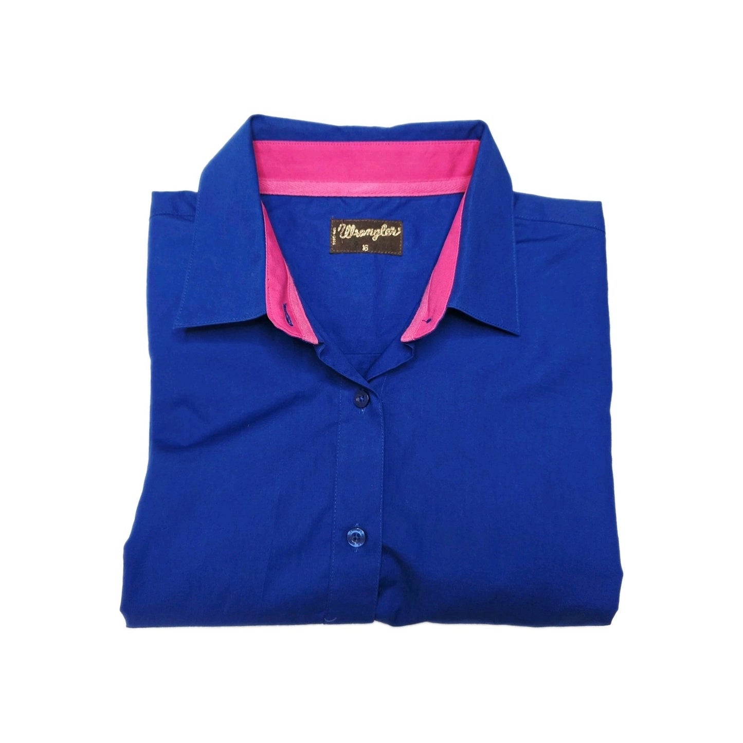 Wrangler Shirt Women's 16 Blue Long Sleeve Button Up Cotton Tracey Drill Western