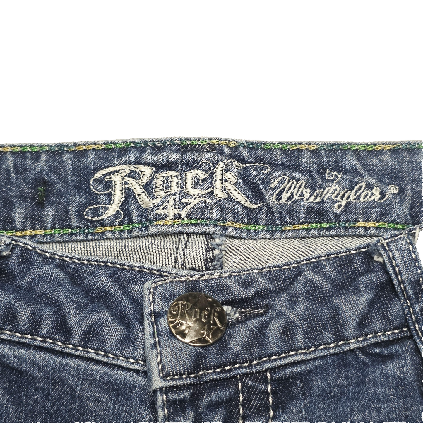 Rock 47 By Wrangler Jeans Blue Bootcut Stretch Denim Rose Embroidered Size 3/34