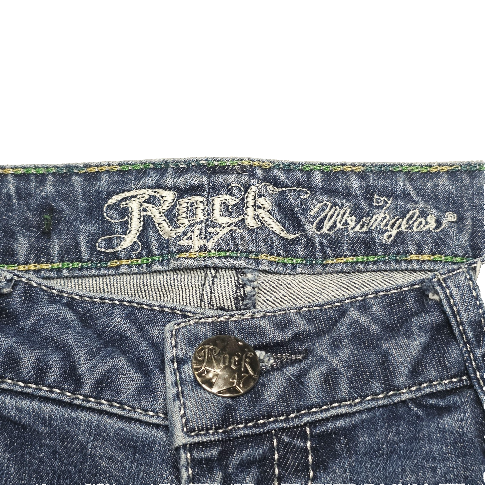 Rock 47 By Wrangler Jeans Blue Bootcut Stretch Denim Rose Embroidered Size 3/34