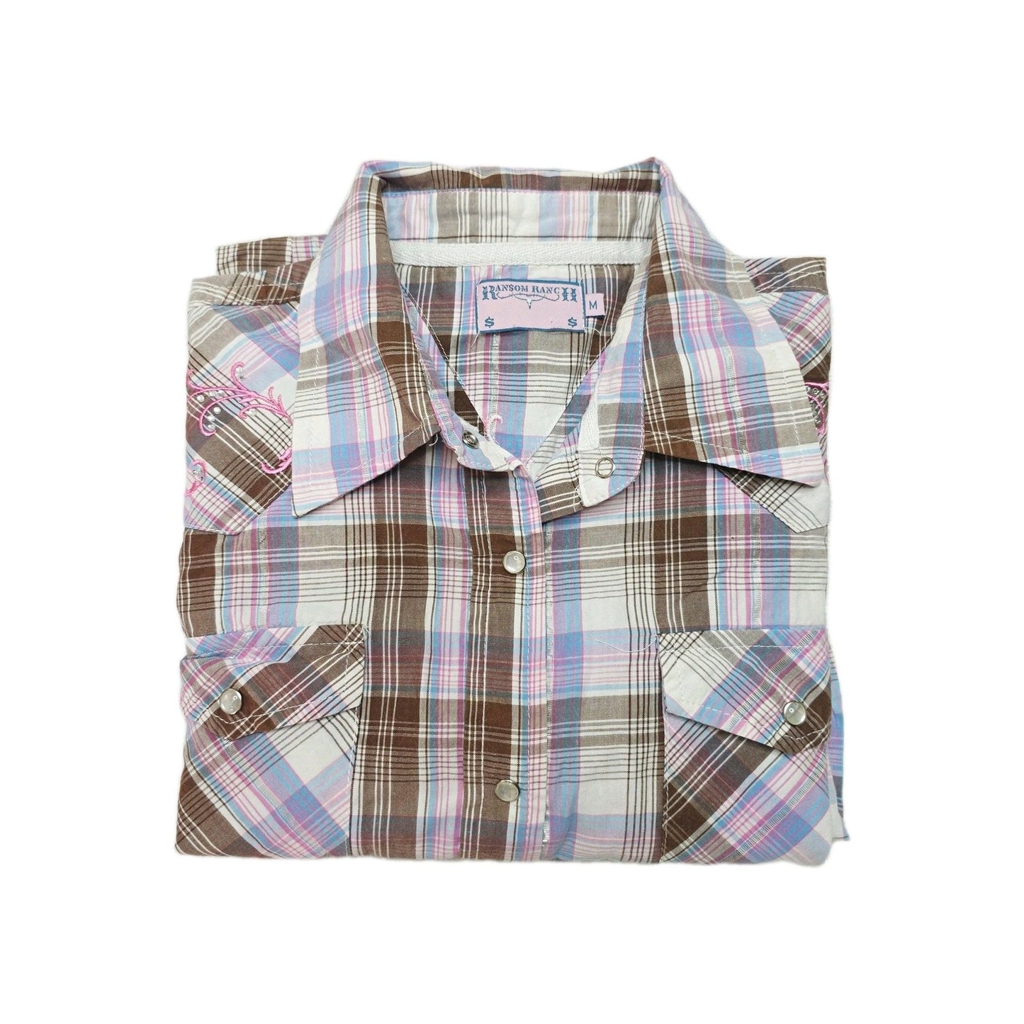 Ransom Ranch Shirt Women's M Brown Long Sleeve Button Up Western Embroidered