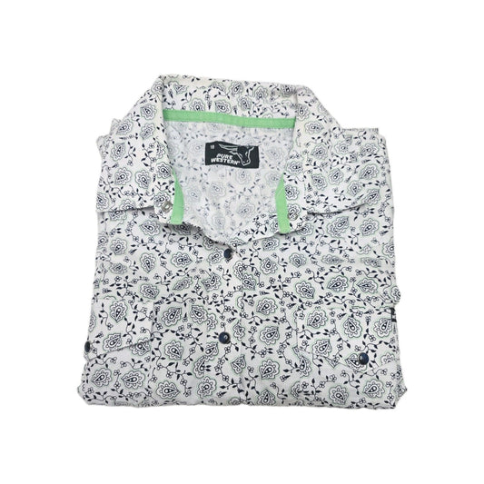 Pure Western Shirt Women's 18 White Short Sleeve Snap Button Up Paisley Cotton