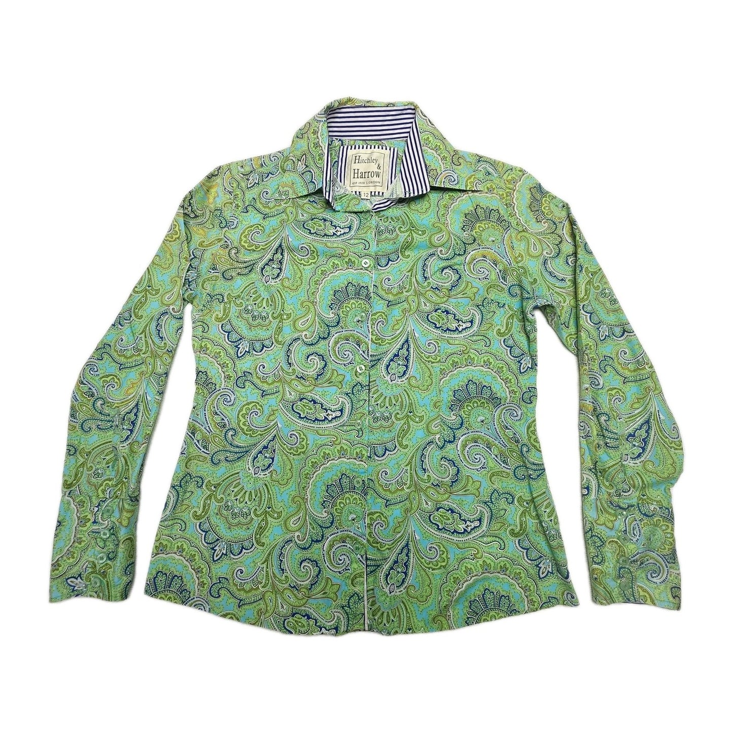 Hitchley & Harrow Shirt Women's 12 Multicoloured Long Sleeve Button Up Paisley