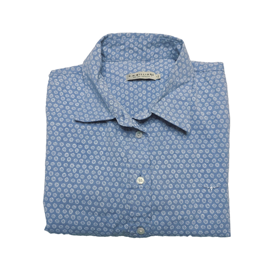 R.M. Williams Shirt Women's 12 Blue Short Sleeve Button Up Cotton Floral Print