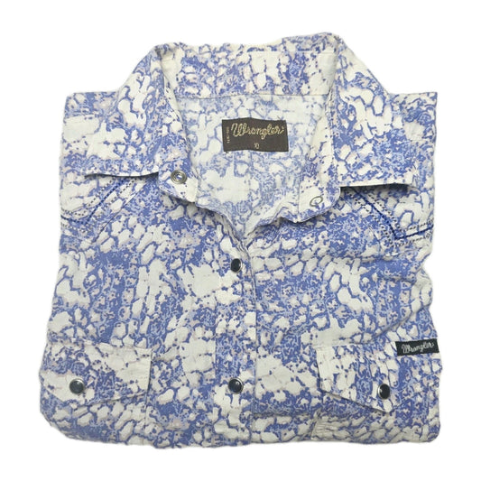 Wrangler Shirt Women's 10 Blue Long Sleeve Snap Button Up Cotton Geometric