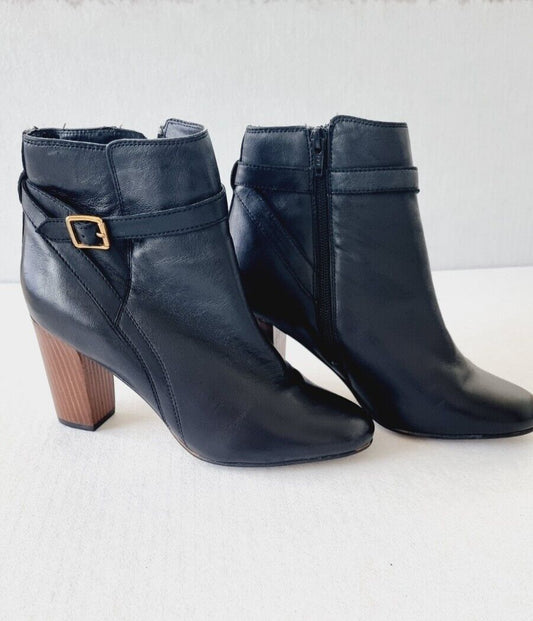 Basque Georgie Black Leather Ankle Boots Ladies Size 8.5