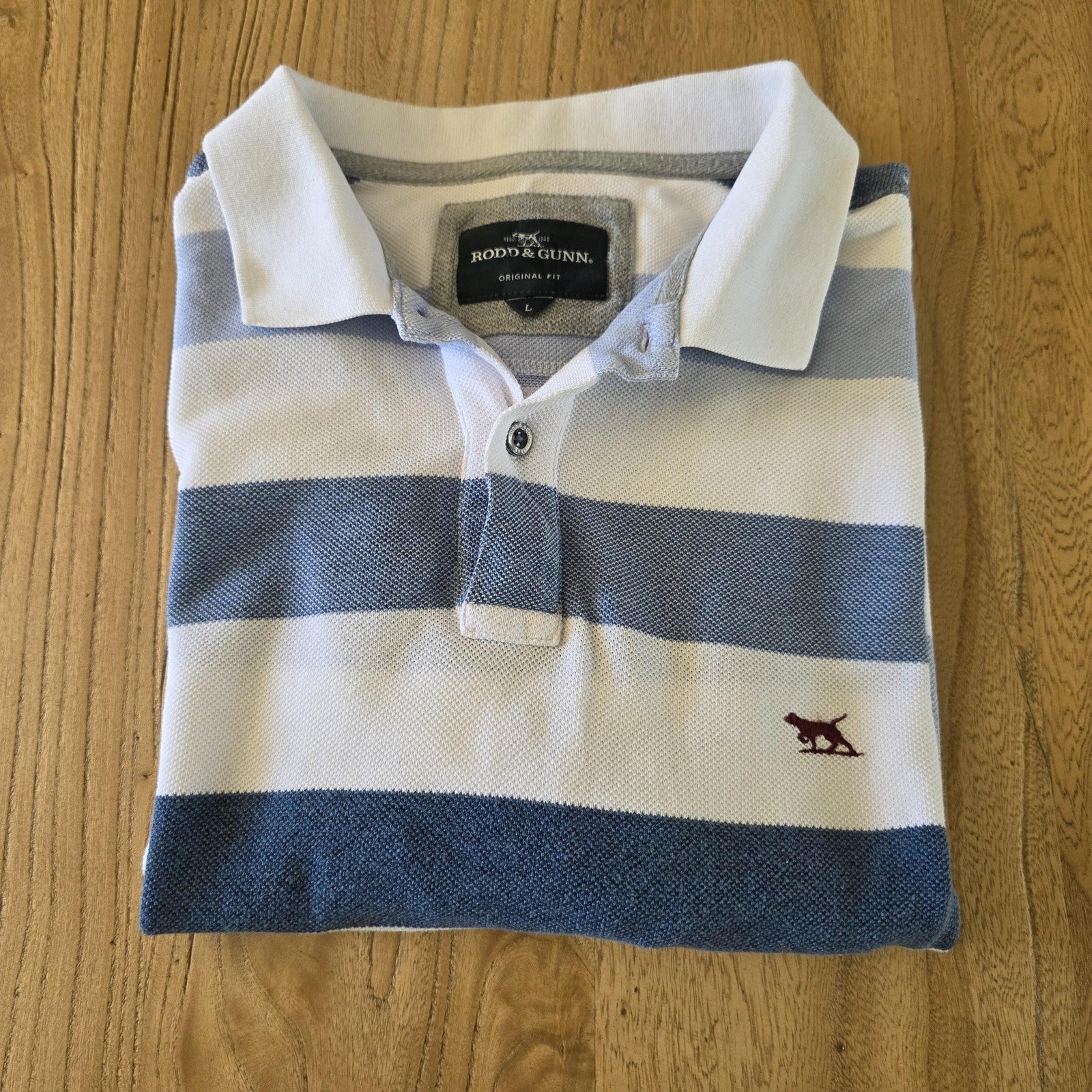 Rodd & Gunn Shirt Men's Large Blue White Striped Original Fit Cotton Polo