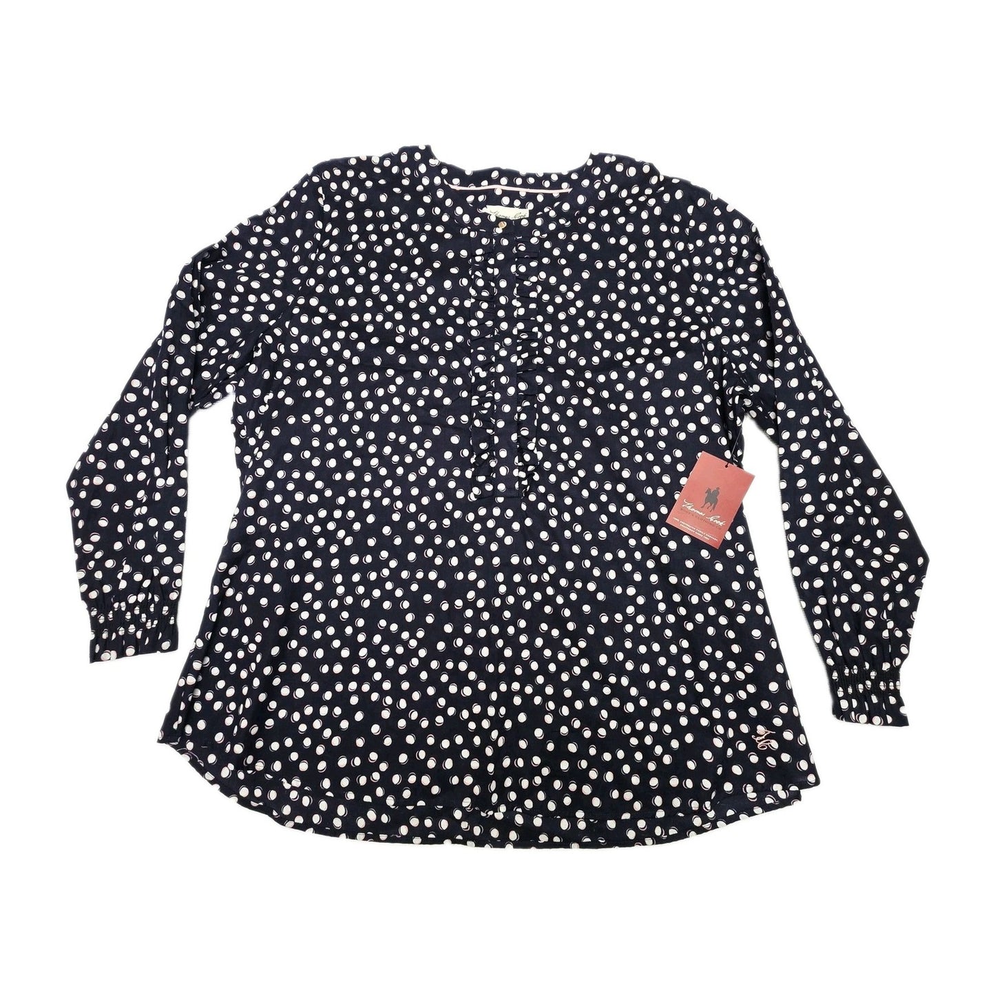Thomas Cook Blouse Women's 20 Blue Long Sleeve Polka Dot Cotton Ruffle Georgie