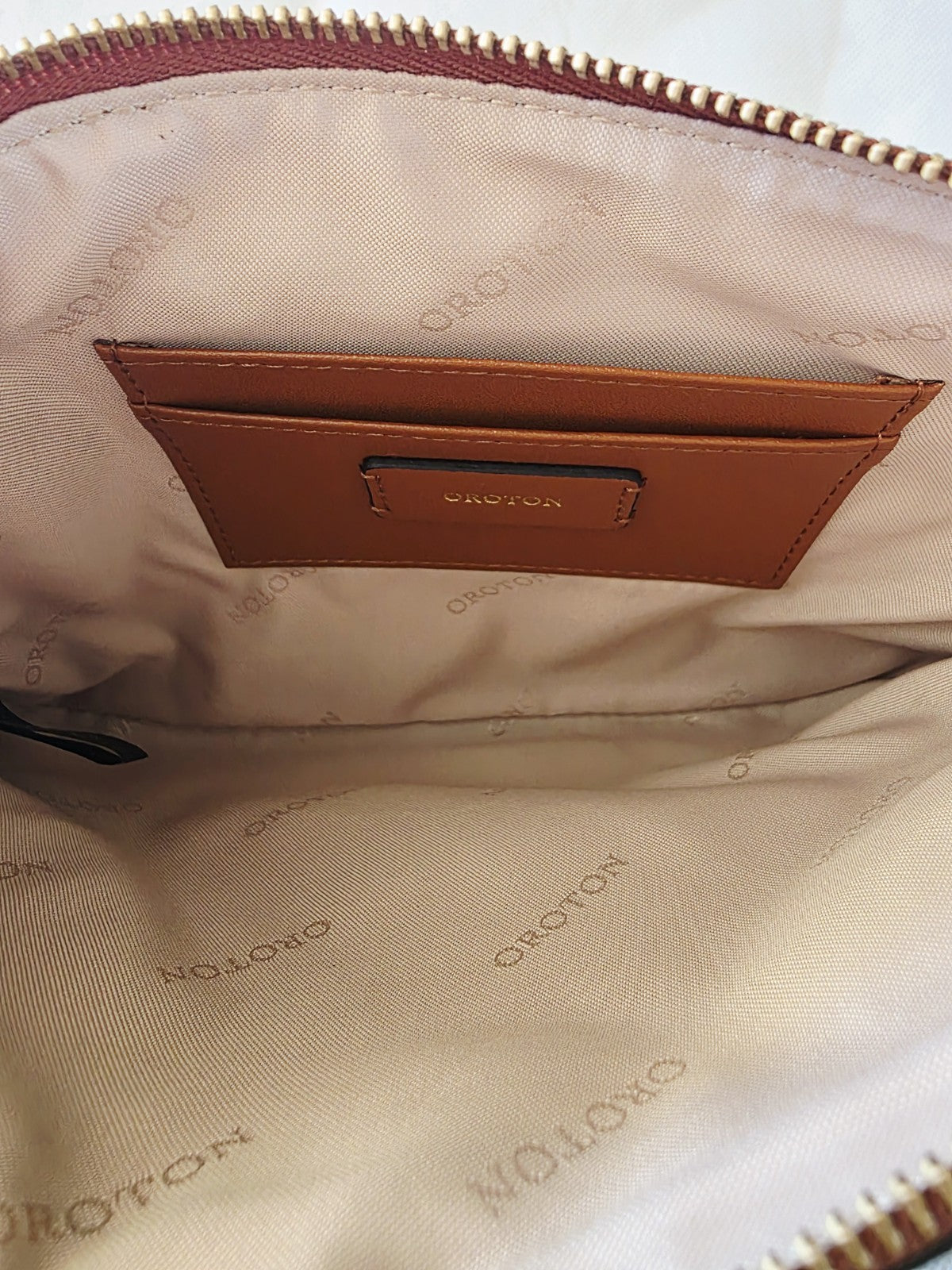 Oroton Harvey Signature Medium Zip Pouch Black/Cognac NEW