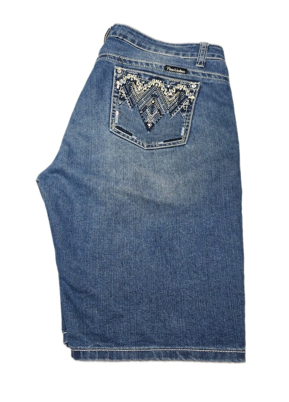 Pure Western Shorts Women's 16 Blue Denim Bermuda Medium Wash Stretch Summer