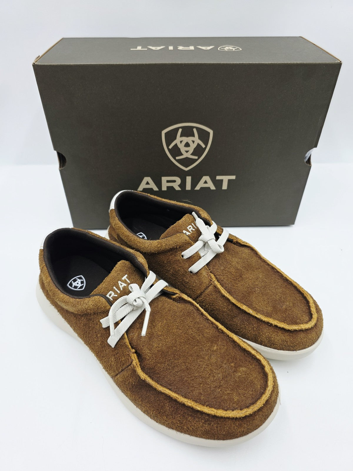 Ariat Hilo Shoes Men's Size 9.5 Brown Suede Moccasin Casual EE Wide Lace Up NEW