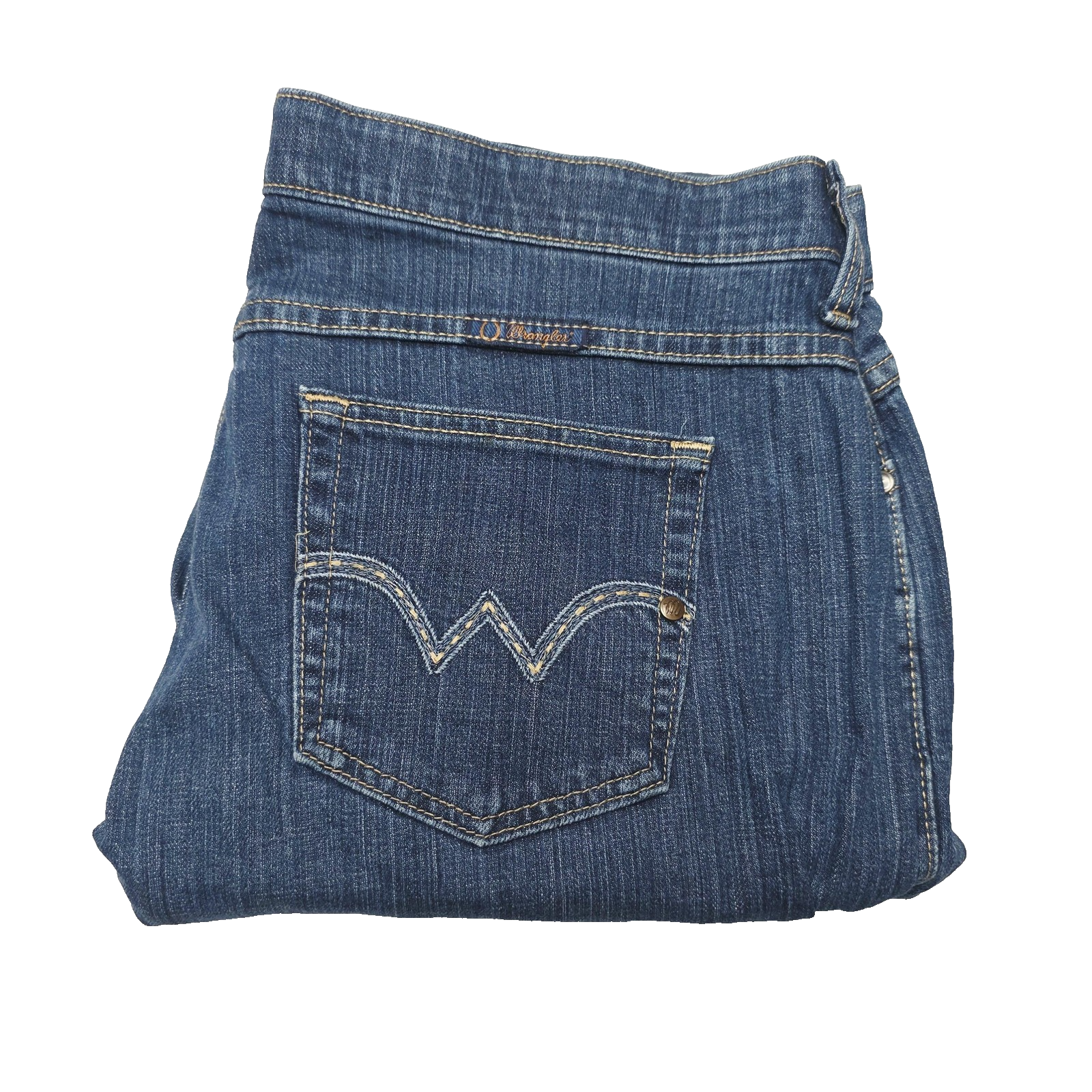 Wrangler Jeans Women's 13/14 x32 Blue Straight Stretch Denim Embroidered Pockets