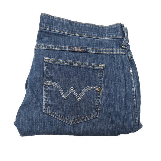 Wrangler Jeans Women's 13/14 x32 Blue Straight Stretch Denim Embroidered Pockets