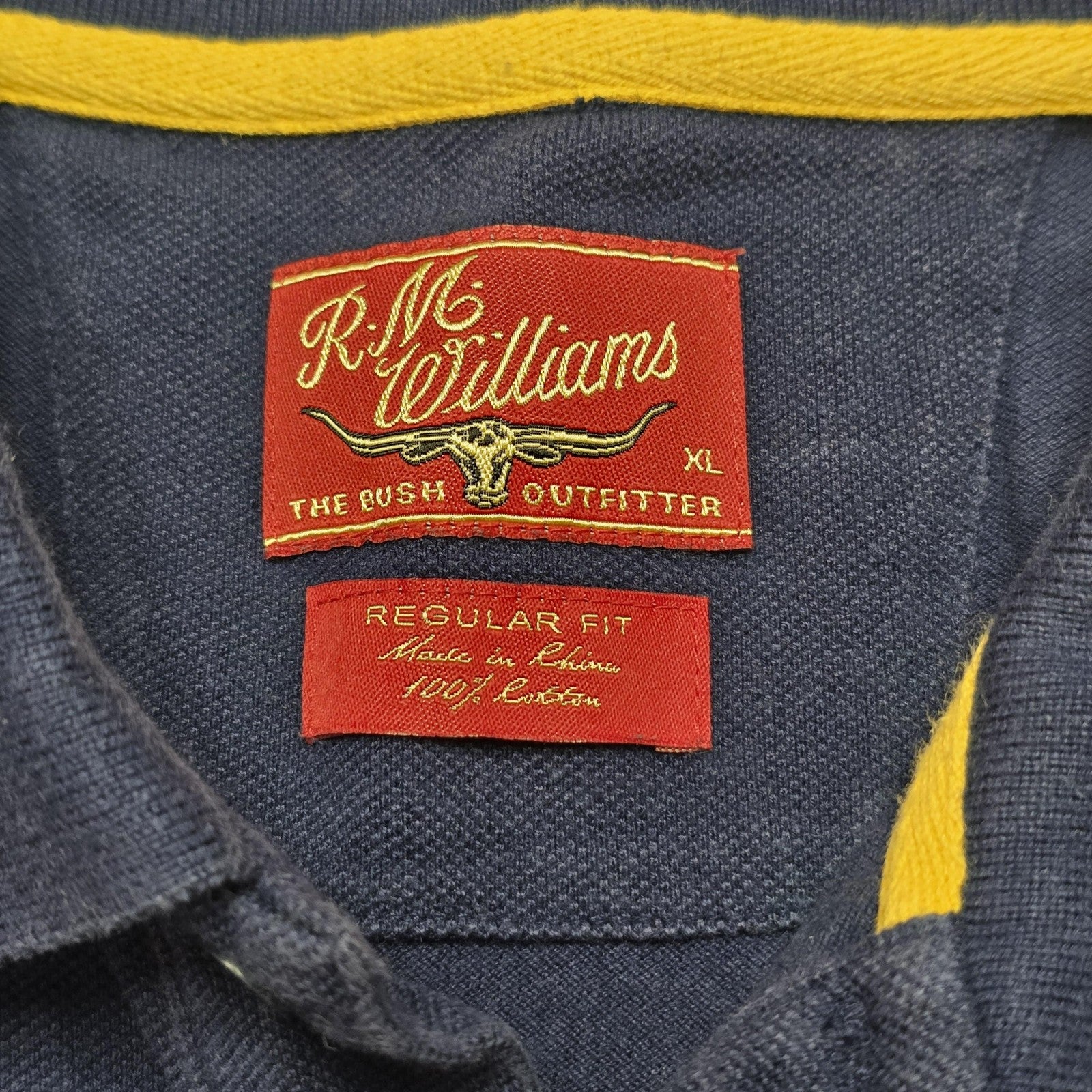R.M. Williams Shirt Men's XL Blue Yellow Stripe Cotton Polo Casual