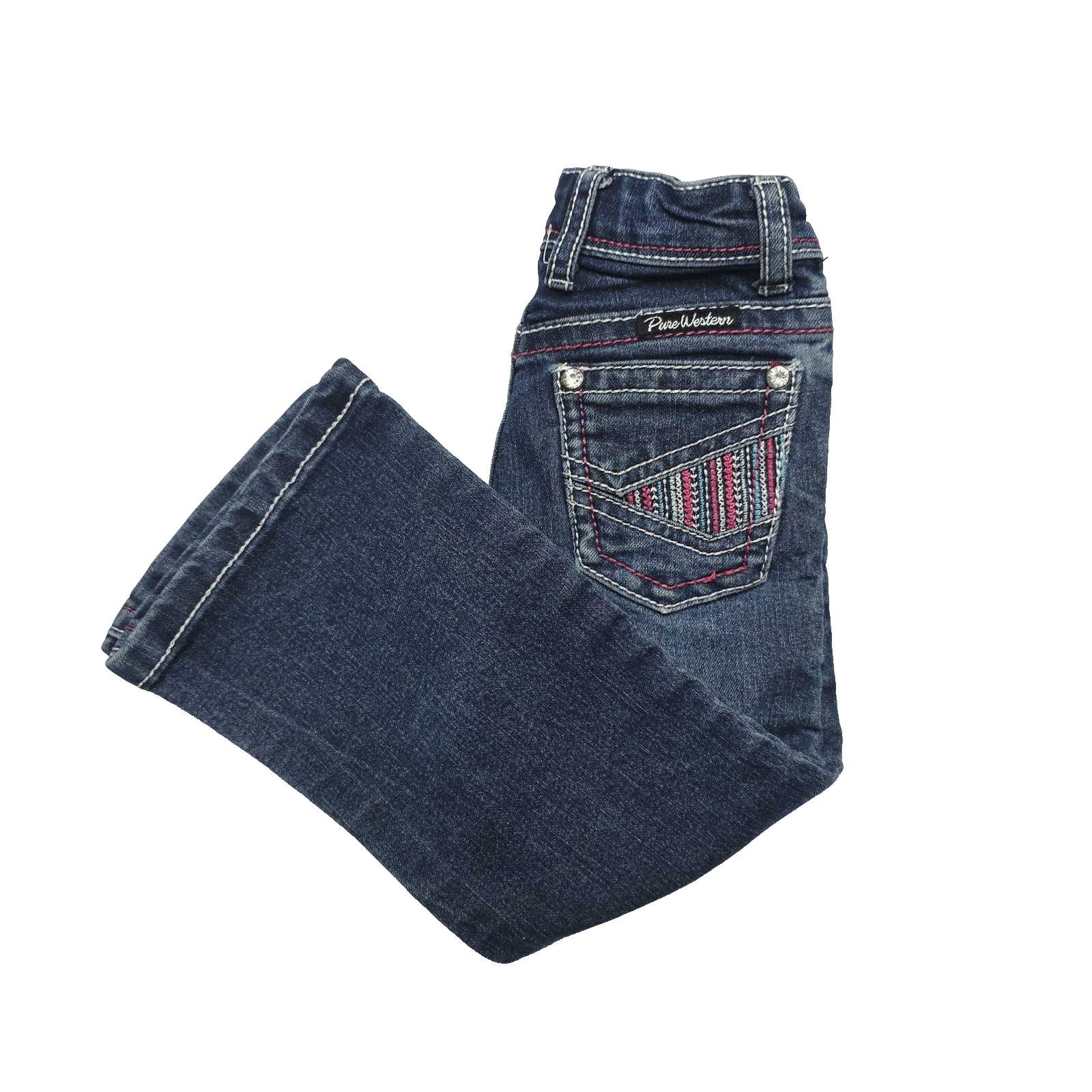 Pure Western Jeans Girls 2-3 Years Bootcut Denim Embroidered Adjustable Waist