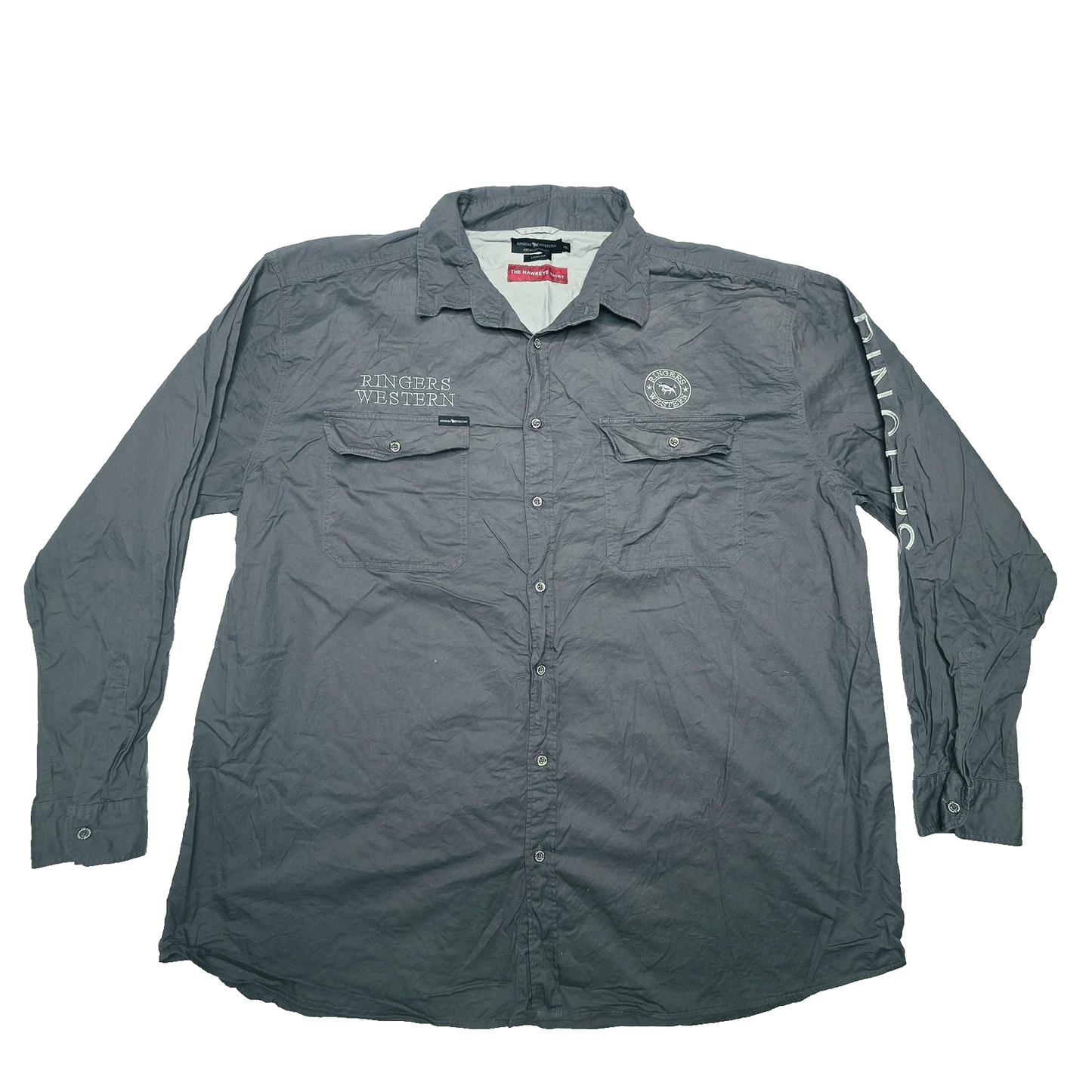 Ringers Western Hawkeye Shirt Mens 4XL Grey Long Sleeve Graphic Logo Cotton