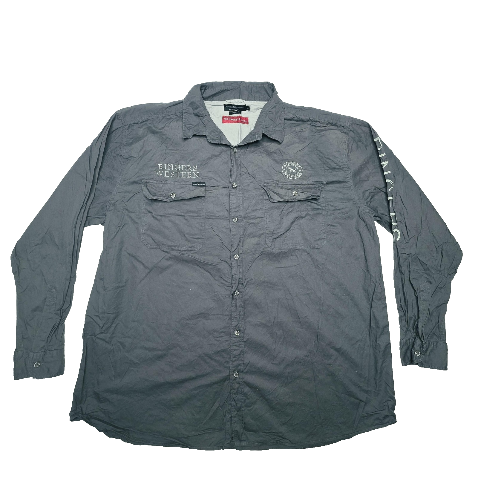 Ringers Western Hawkeye Shirt Mens 4XL Grey Long Sleeve Graphic Logo Cotton