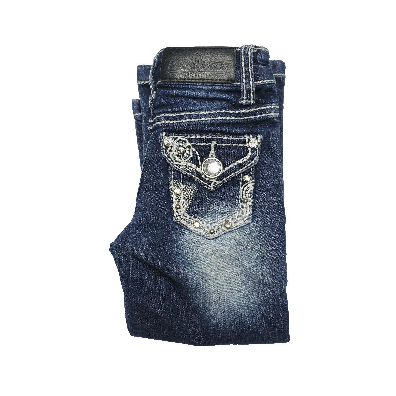 Pure Western Jeans Girls 2 Blue Straight Regular Denim Rhinestone Back Pockets