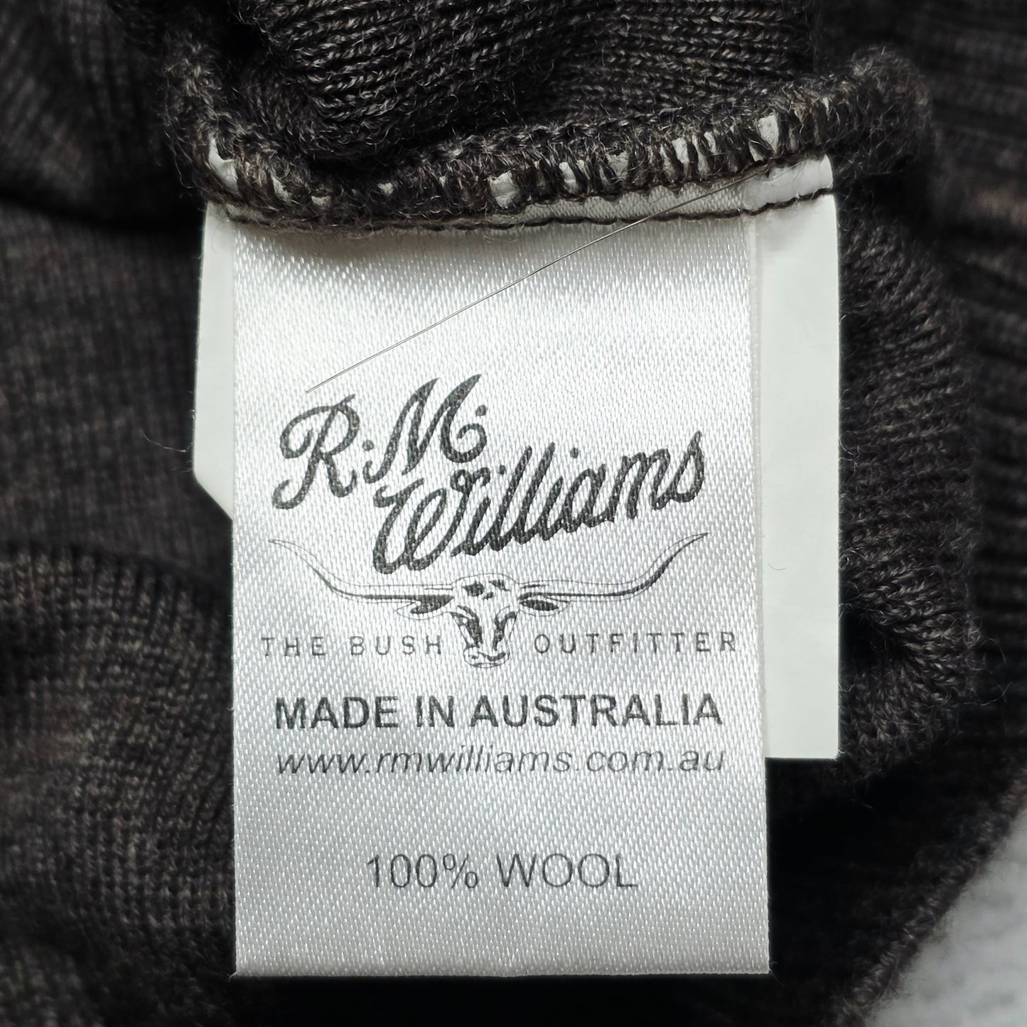 R.M. Williams  Wool Jumper Men's L Brown Crew Neck Knit Pullover Logo Casual