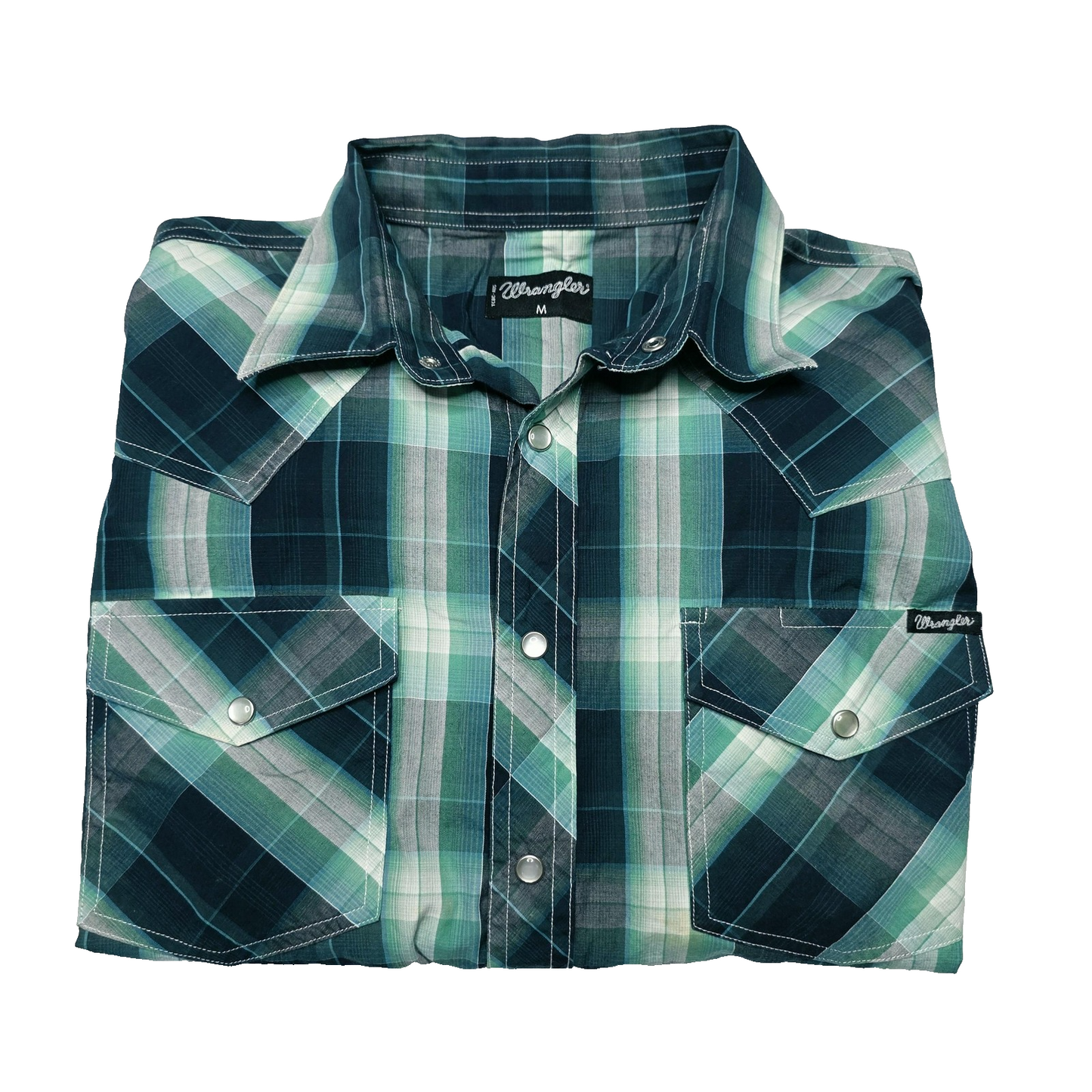 Wrangler Shirt Mens M Green Plaid Snap Front Long Sleeve Western Lightweight
