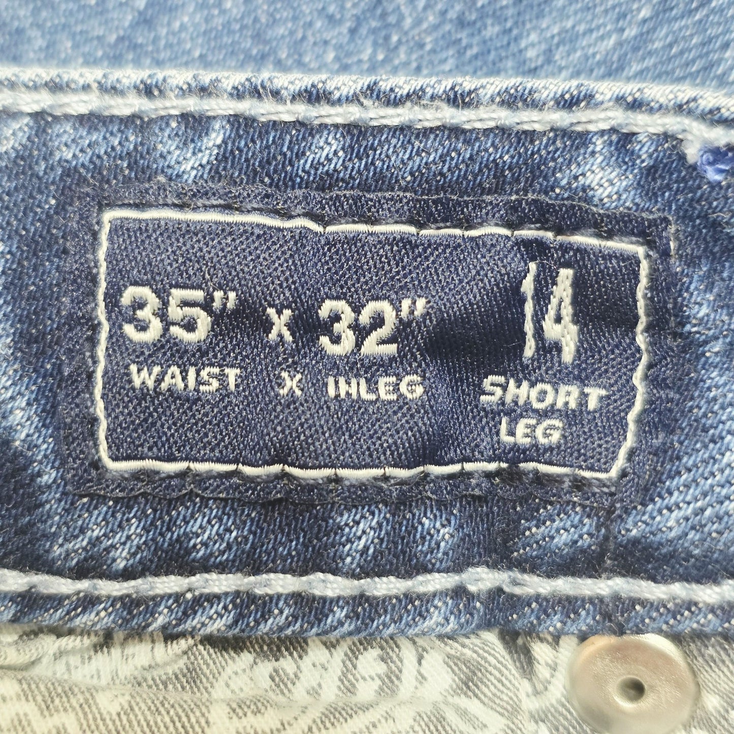 RB Sellars Jeans Women's 14 35x32 Blue Straight Stretch Denim Mid Rise Logo