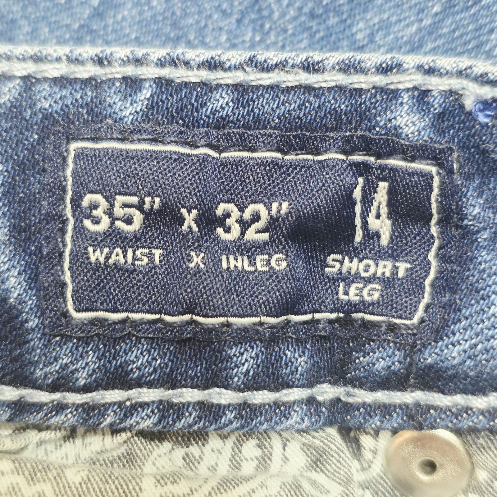 RB Sellars Jeans Women's 14 35x32 Blue Straight Stretch Denim Mid Rise Logo