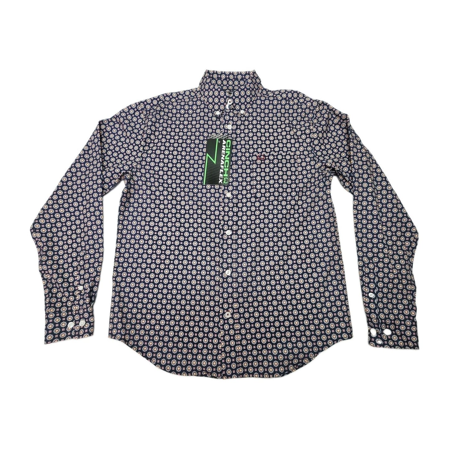 Cinch Shirt Boys XL 14 Blue Long Sleeve Button Up Arenaflex Geometric Print