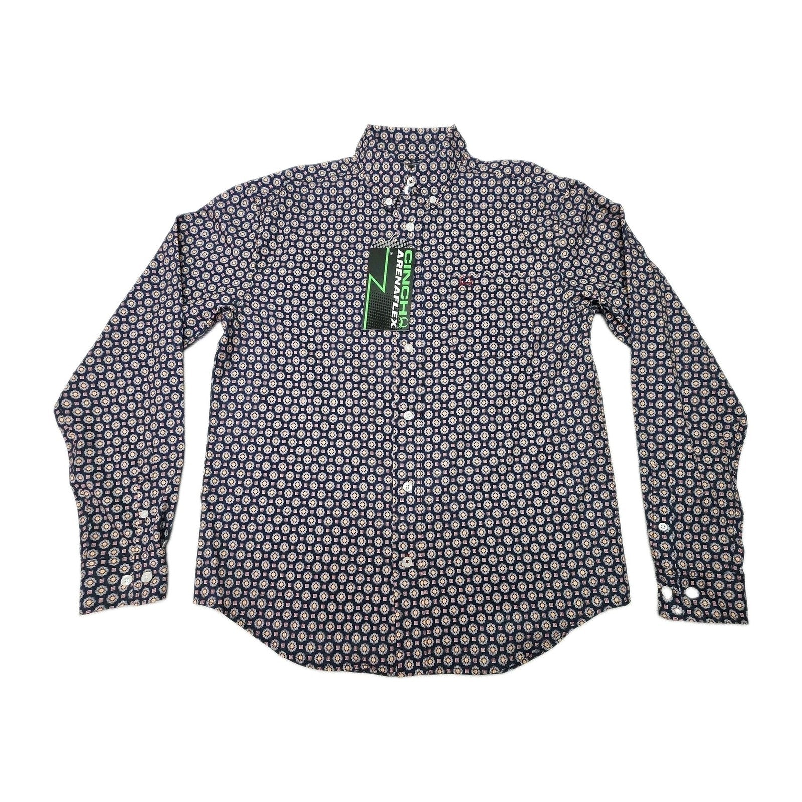 Cinch Shirt Boys XL 14 Blue Long Sleeve Button Up Arenaflex Geometric Print