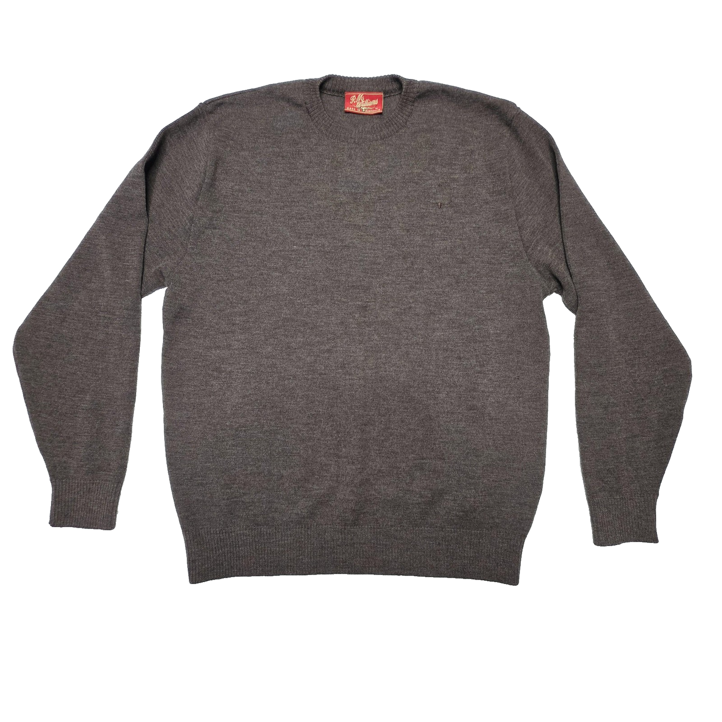R.M. Williams  Wool Jumper Men's L Brown Crew Neck Knit Pullover Logo Casual
