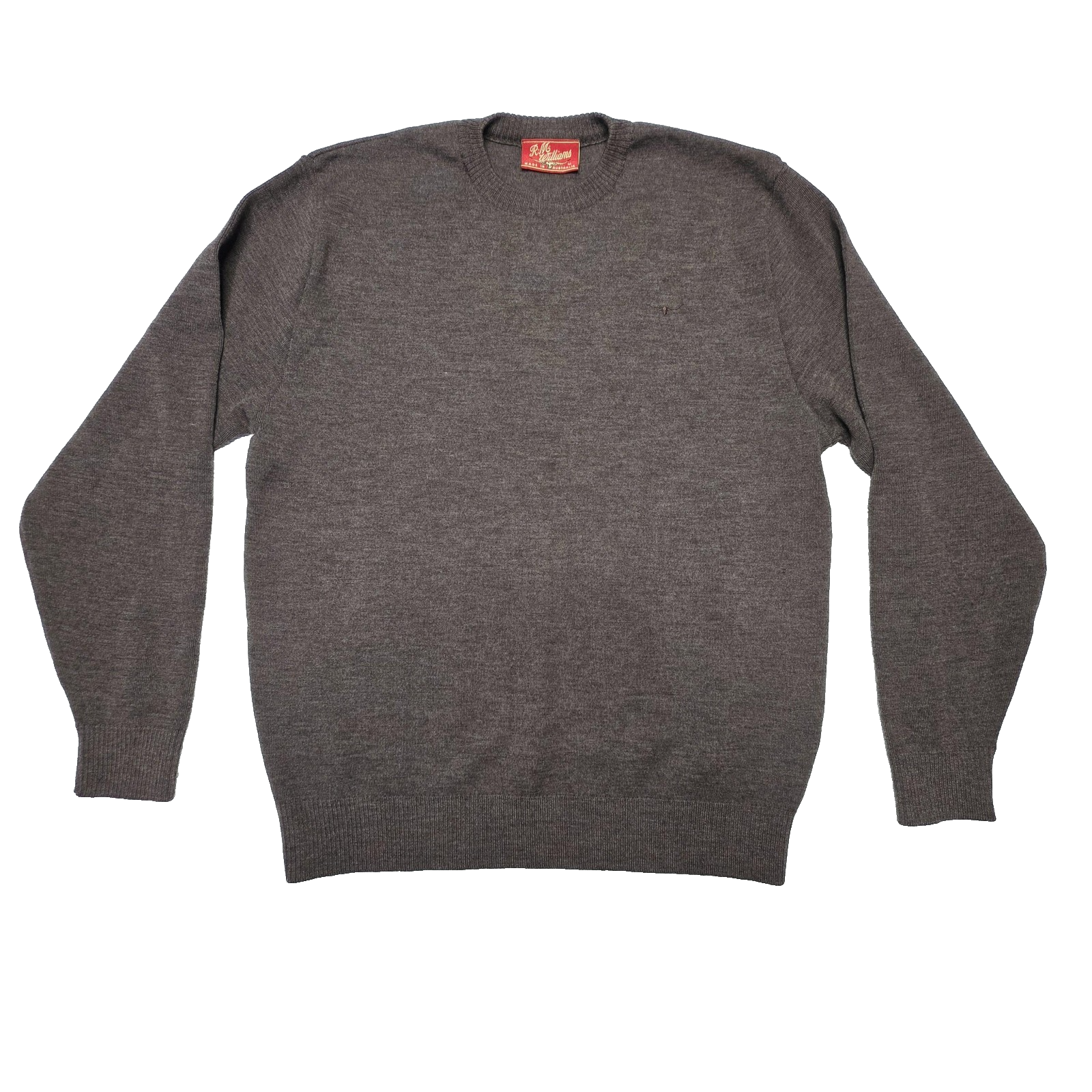 R.M. Williams  Wool Jumper Men's L Brown Crew Neck Knit Pullover Logo Casual