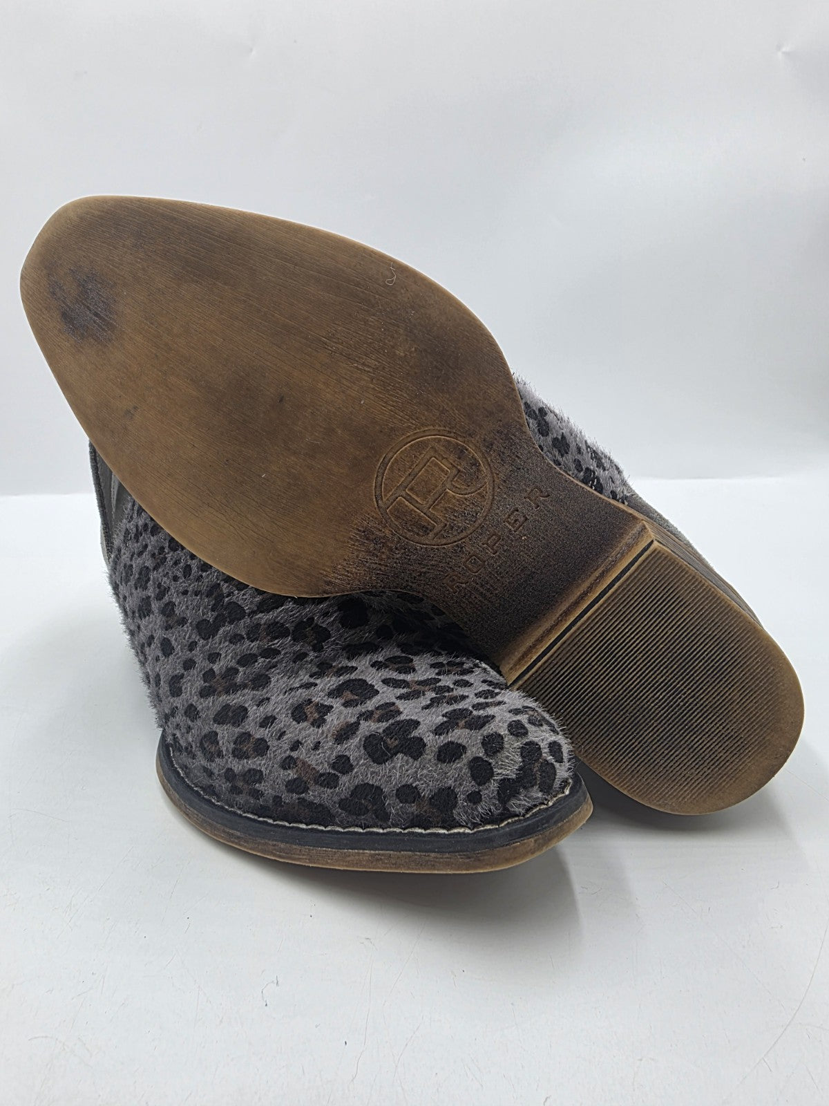 Roper Western Grey Ava Snip Toe Leopard Boots Ladies Size 10