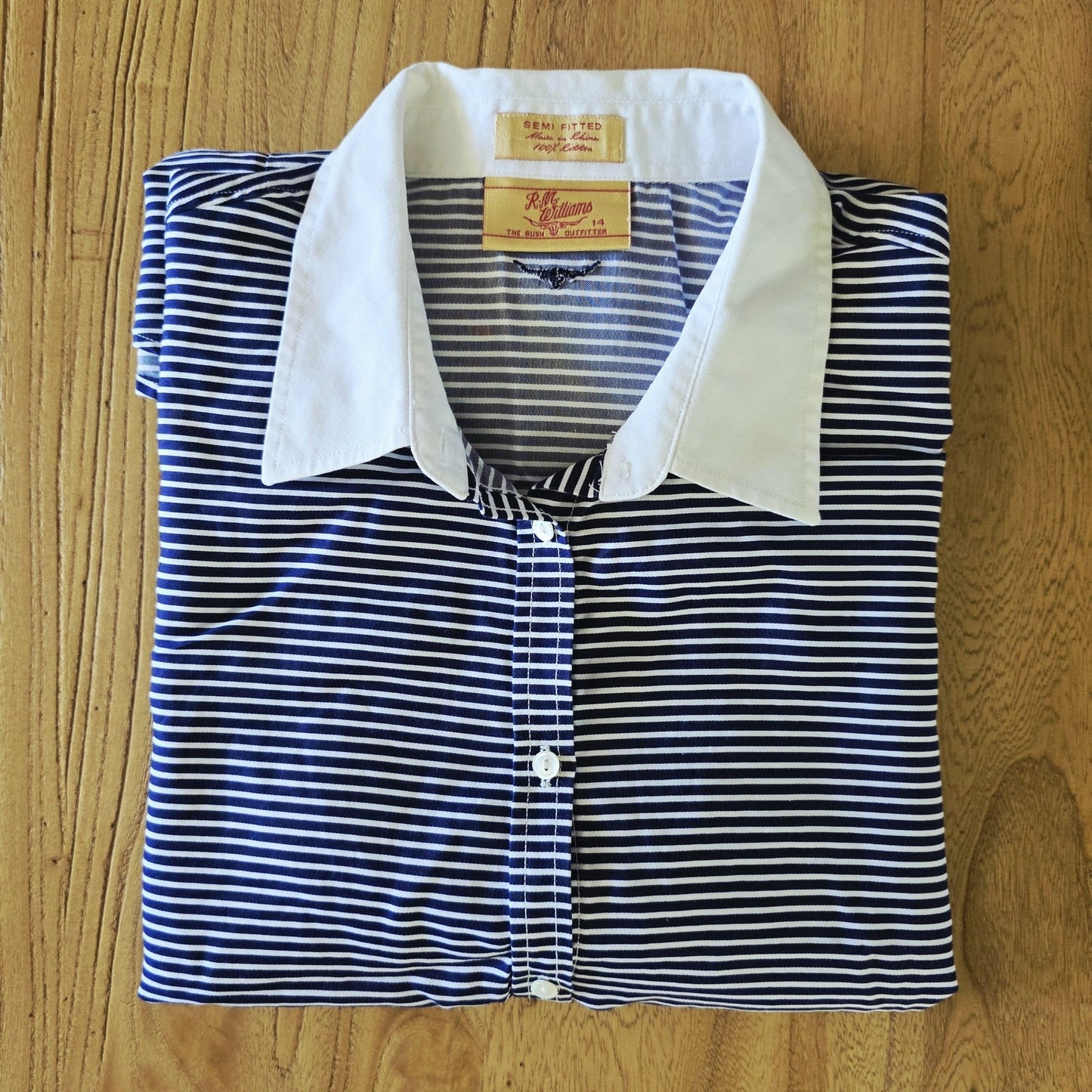 R.M. Williams Shirt Women's 14 Blue Striped Long Sleeve Button Up White Collar