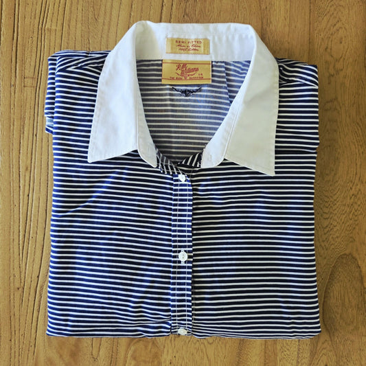 R.M. Williams Shirt Women's 14 Blue Striped Long Sleeve Button Up White Collar
