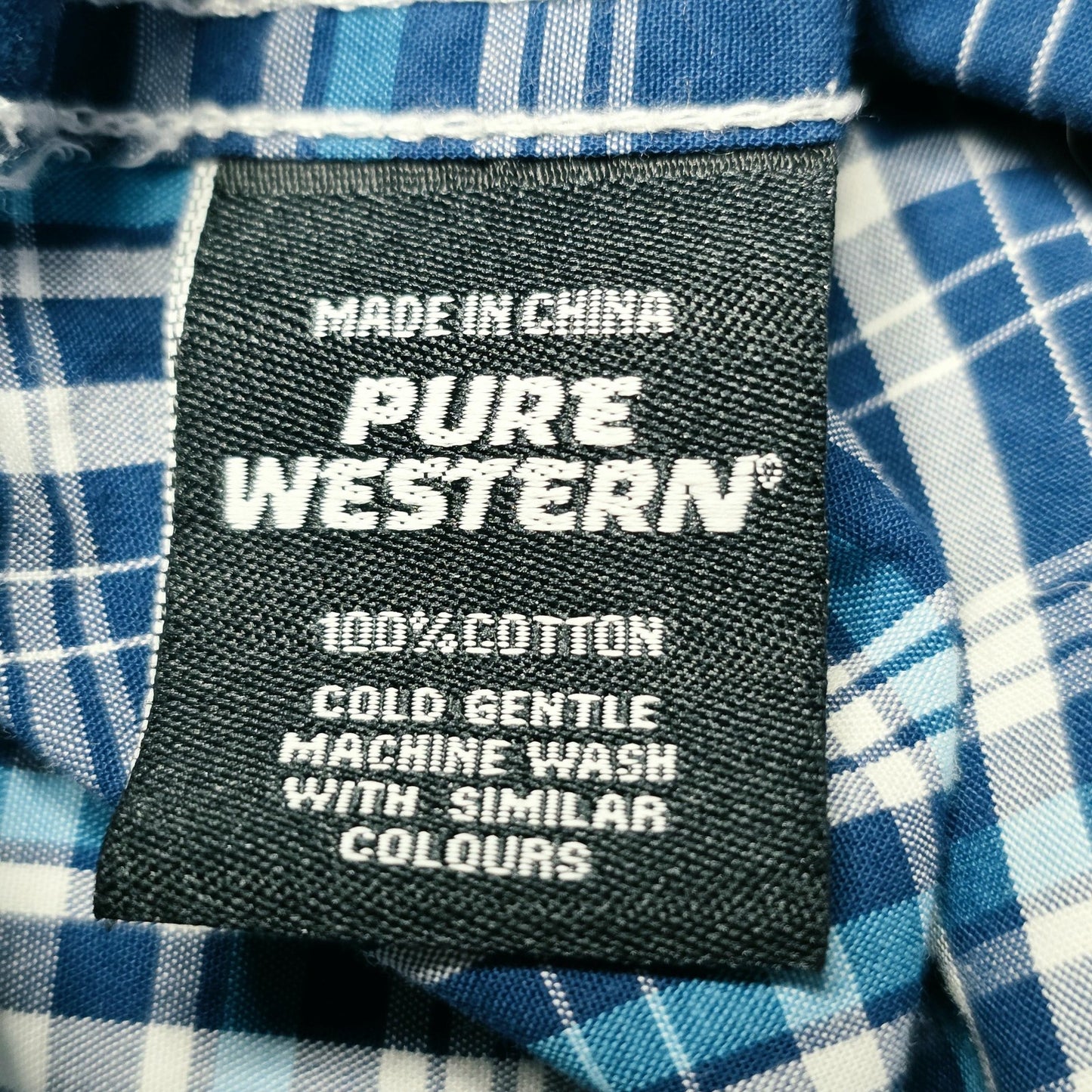 Pure Western Shirt Mens L Blue Plaid Long Sleeve Snap Front Western Cotton