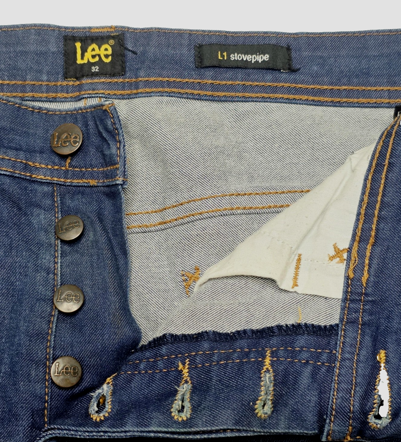 Lee L1 Stovepipe Jeans Mens 32 Blue Skinny Slim Stretch Cotton Denim Logo