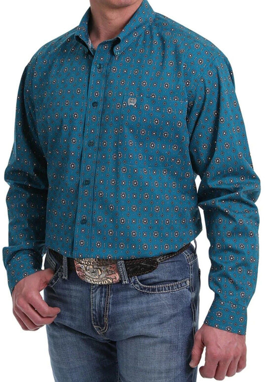 Cinch Men's Teal Patterned Long Sleeve Shirt Size XL New RRP $ 115