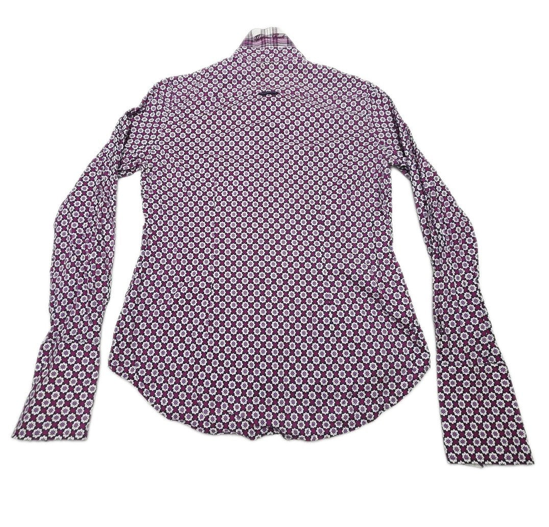 Thomas Cook Shirt Womens 10 Purple 100% Cotton Floral Collared Button Up Summer