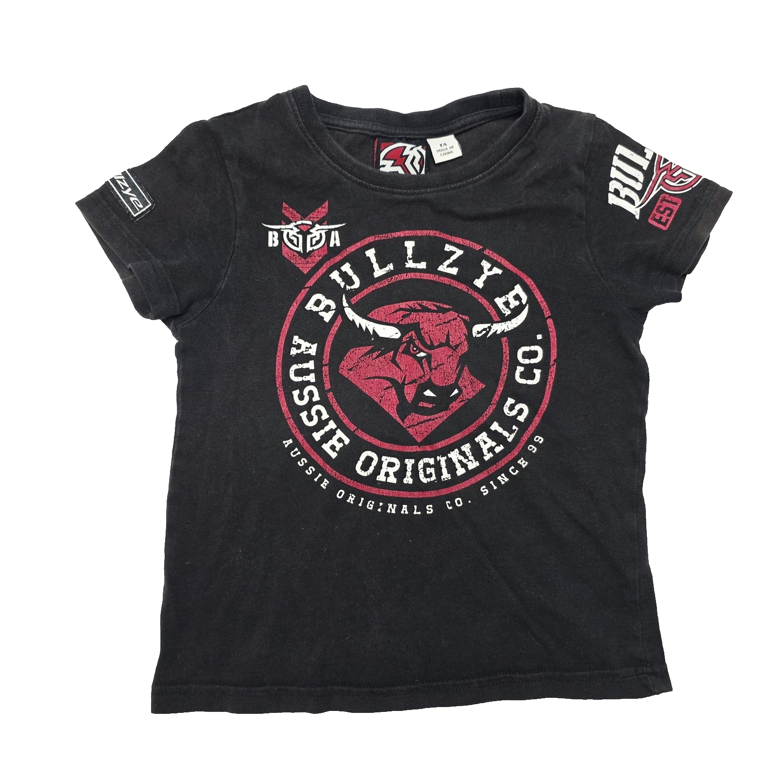 Bullzye T-Shirt Boys 4 Black Aussie Originals Bull Logo Graphic Crew Neck